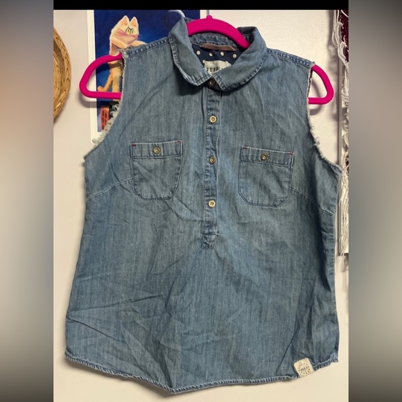 Denim collared tank top - Picture 1 of 9